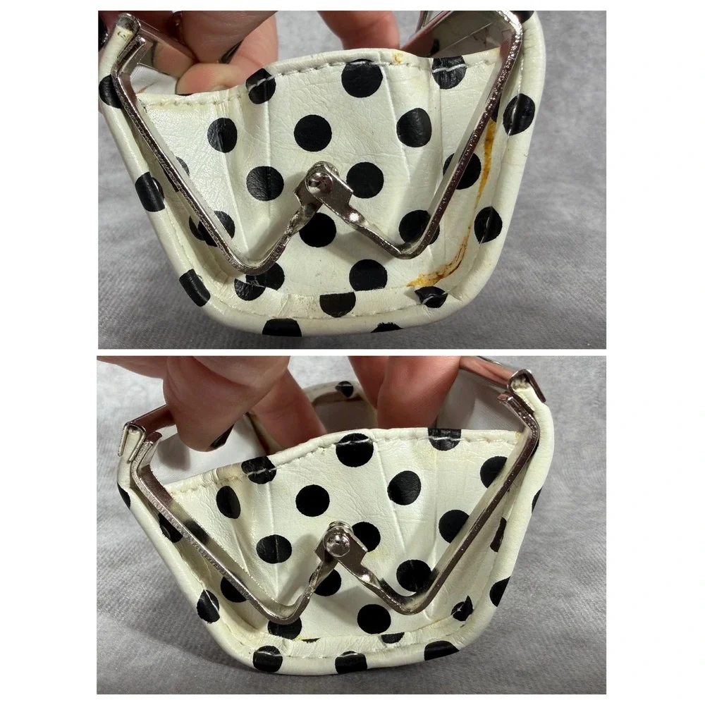 Vtg Polka Dot Kiss Lock Lipstick Holder White & Black Retro Coin Purse NEW